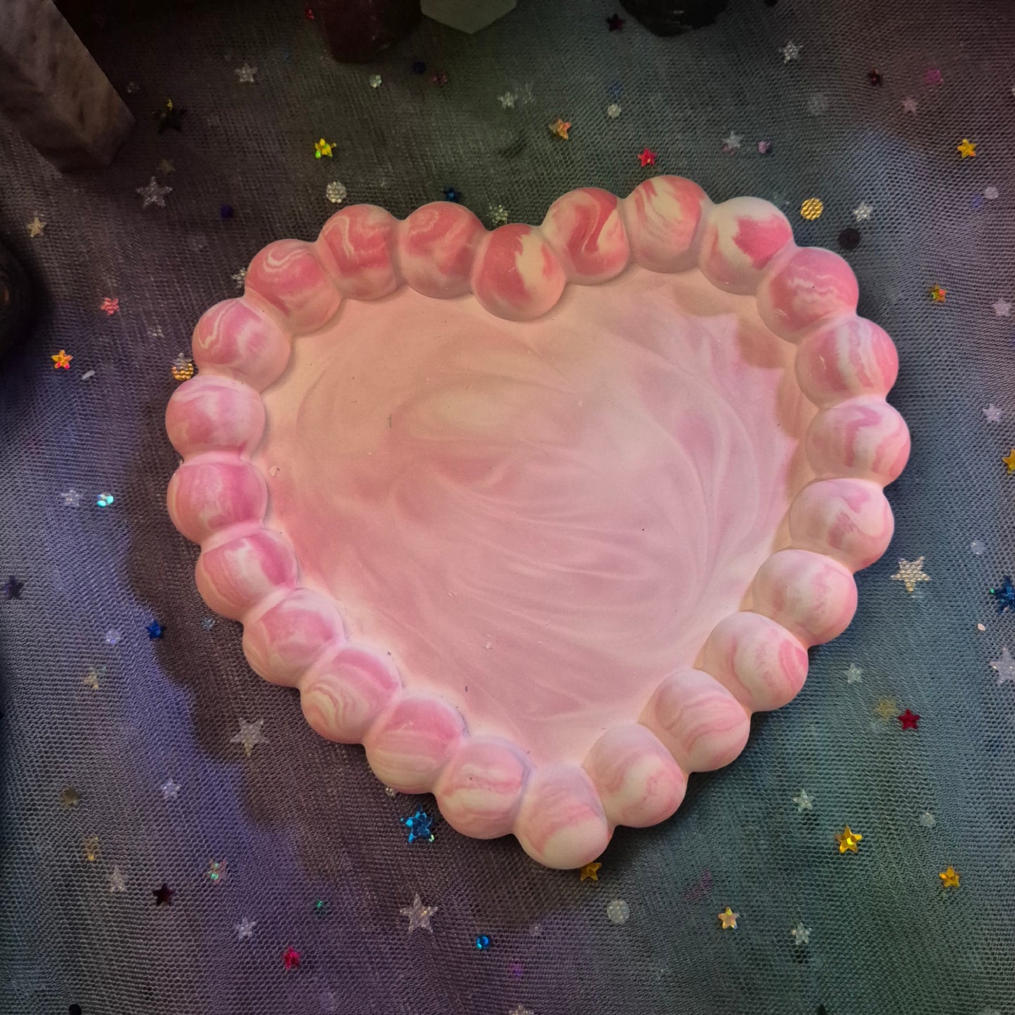 Rose Marble Heart Bubble Tray