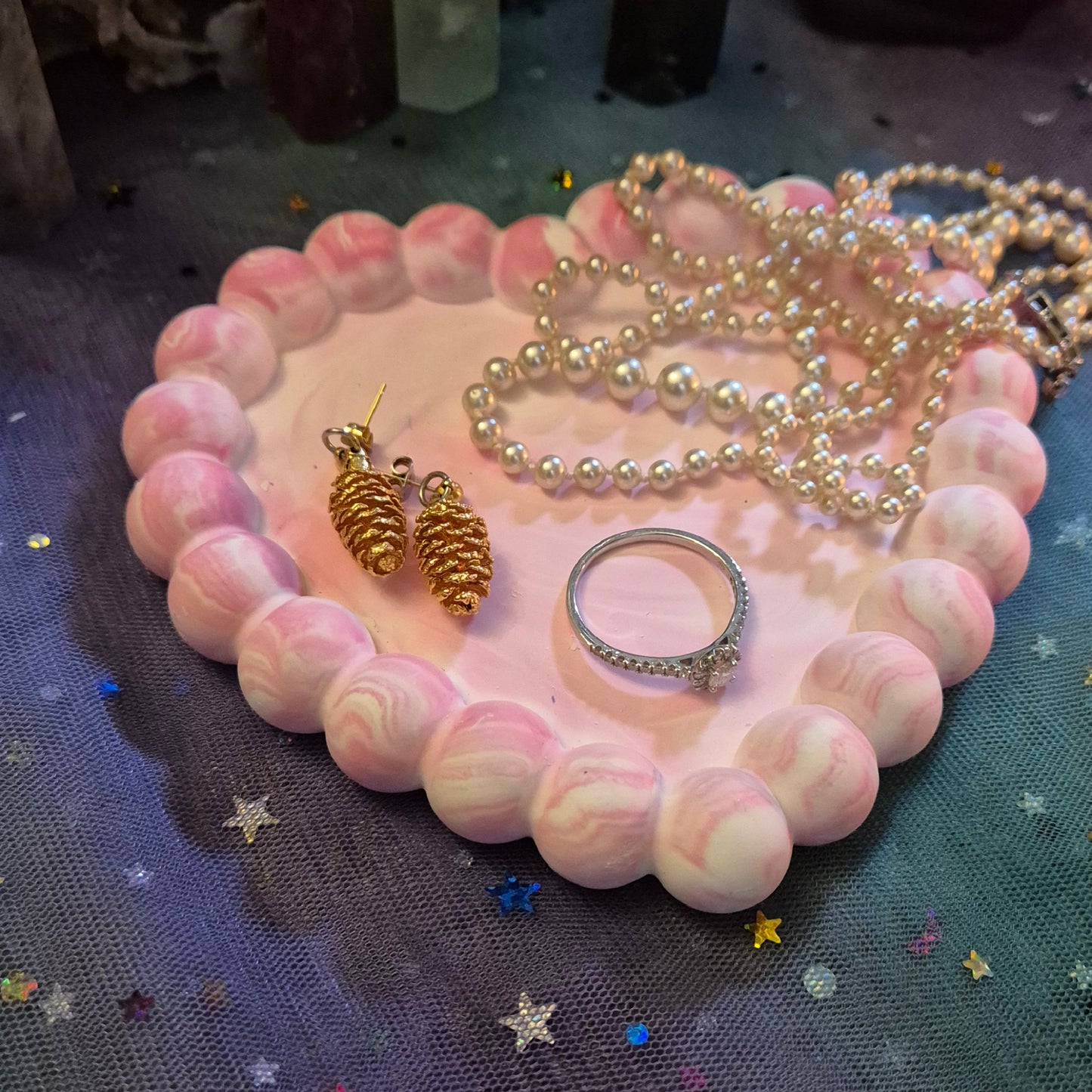 Rose Marble Heart Bubble Tray