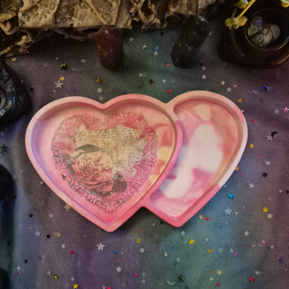 Vintage Rose Dual Heart Trinket Tray