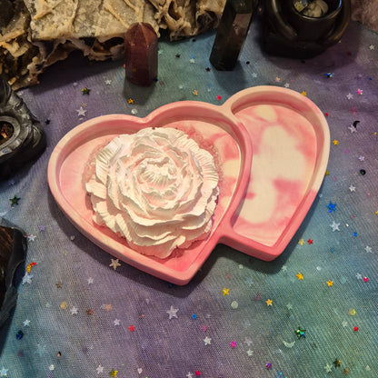 Vintage Rose Dual Heart Trinket Tray